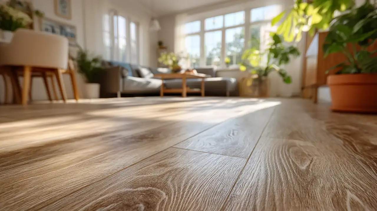 Newly installed wide-plank wood floor running through a bright New York living room
