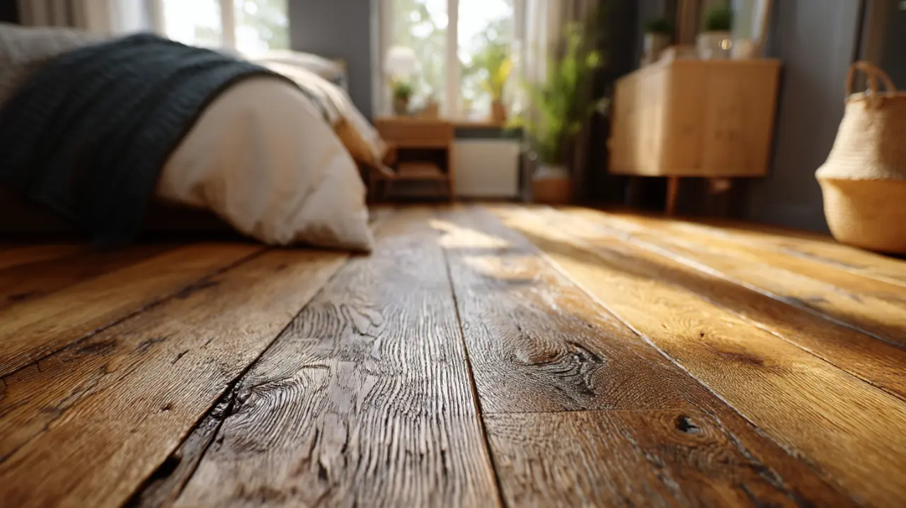 Dark hardwood floor with satin finish and even board spacing - final result in Brooklyn interior