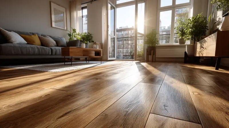 Wide-plank wood floor in a sunlit New York living room