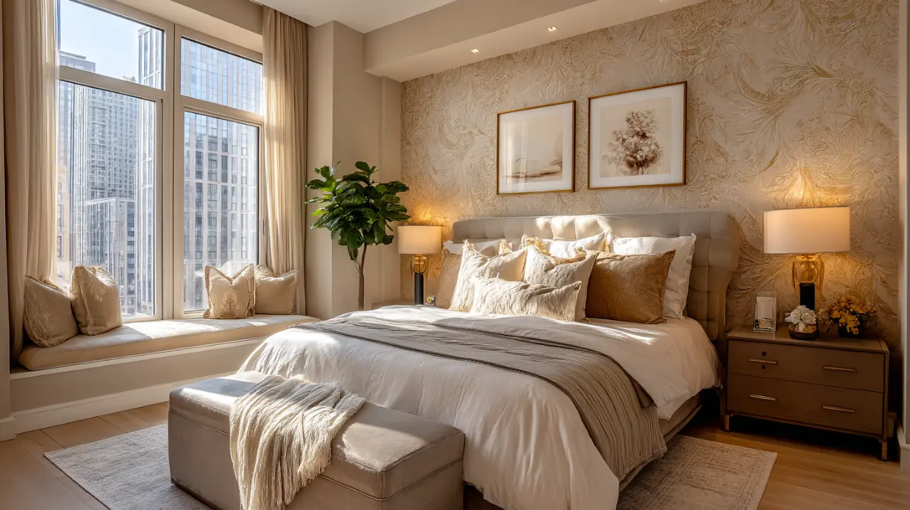 Wallpaper installation with precise seams and pattern alignment